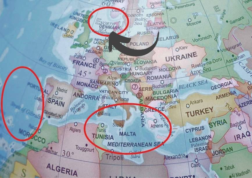 Karte die zeigt, dass Arielle vielleicht in Dänemark lebt