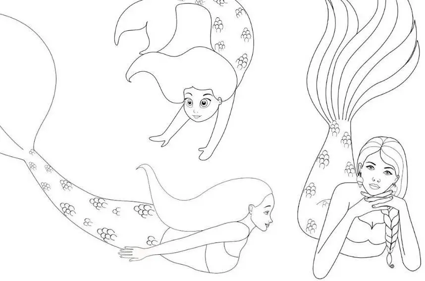 a few mermaid coloring pages